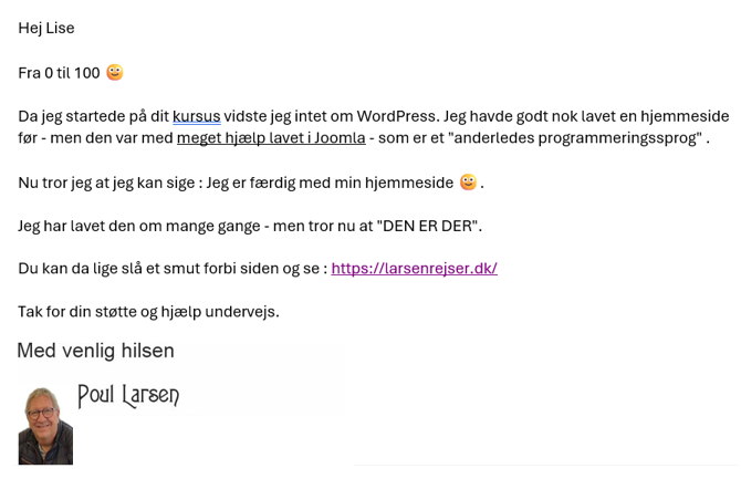 Udtalelse fra Poul Larsen om forløbet 'Lær at bruge Elementor'